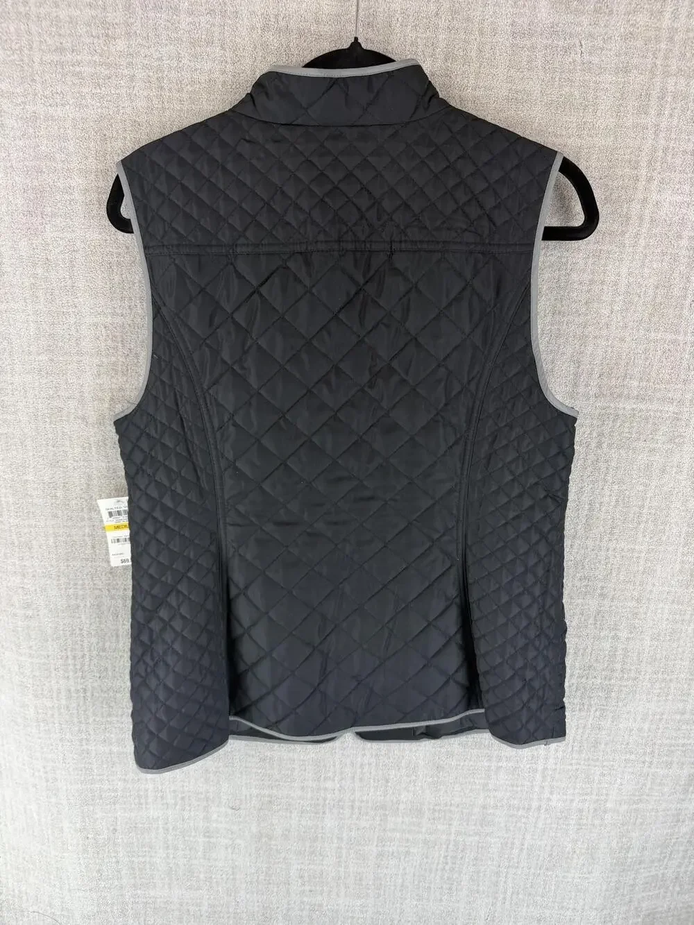 Charter Club Vest Womens M Black Quilted Collared Lined Full Zip Pockets